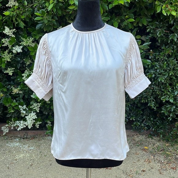 Rebecca Taylor Ivory Silk Pleated Puff Sleeve Blouse Size Small - Picture 2 of 8